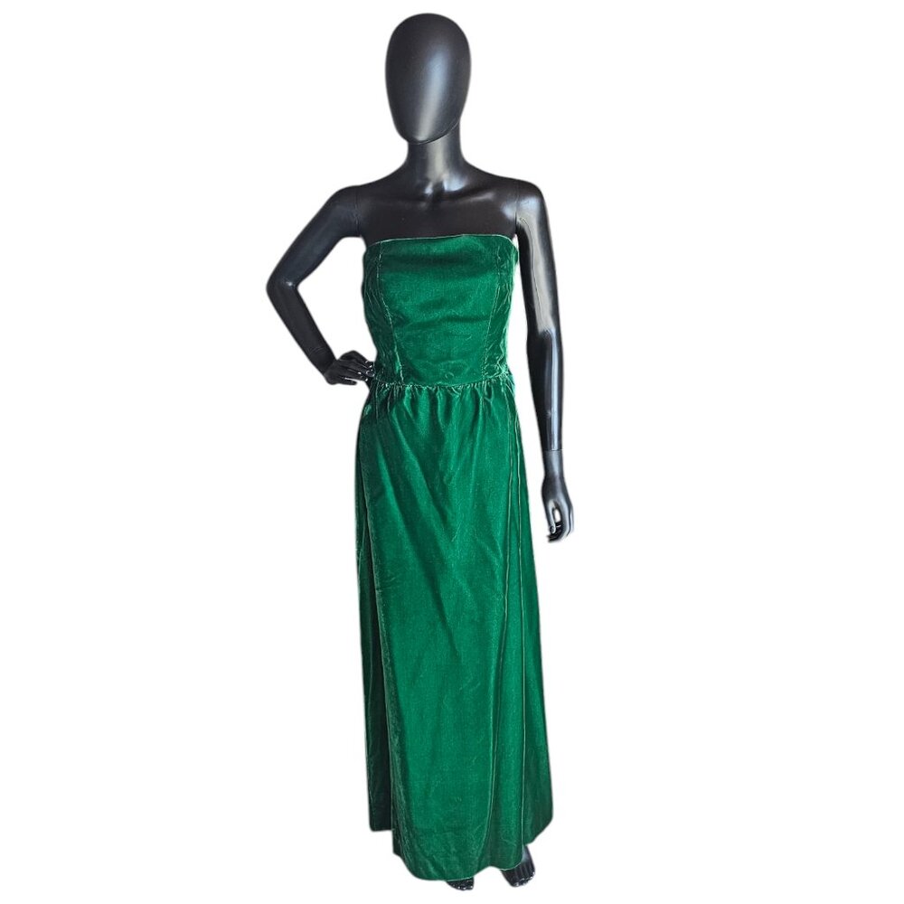 Vintage Green Velvet Strapless Satin Back Detail Party Dress - Picture 4 of 10